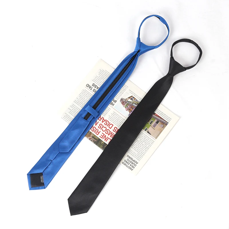 Unisex Black Simple Clip on Tie Women Men Zipper Ties Shirt Accessories Necktie for Man Skinny Slim Narrow Party Wedding Necktie