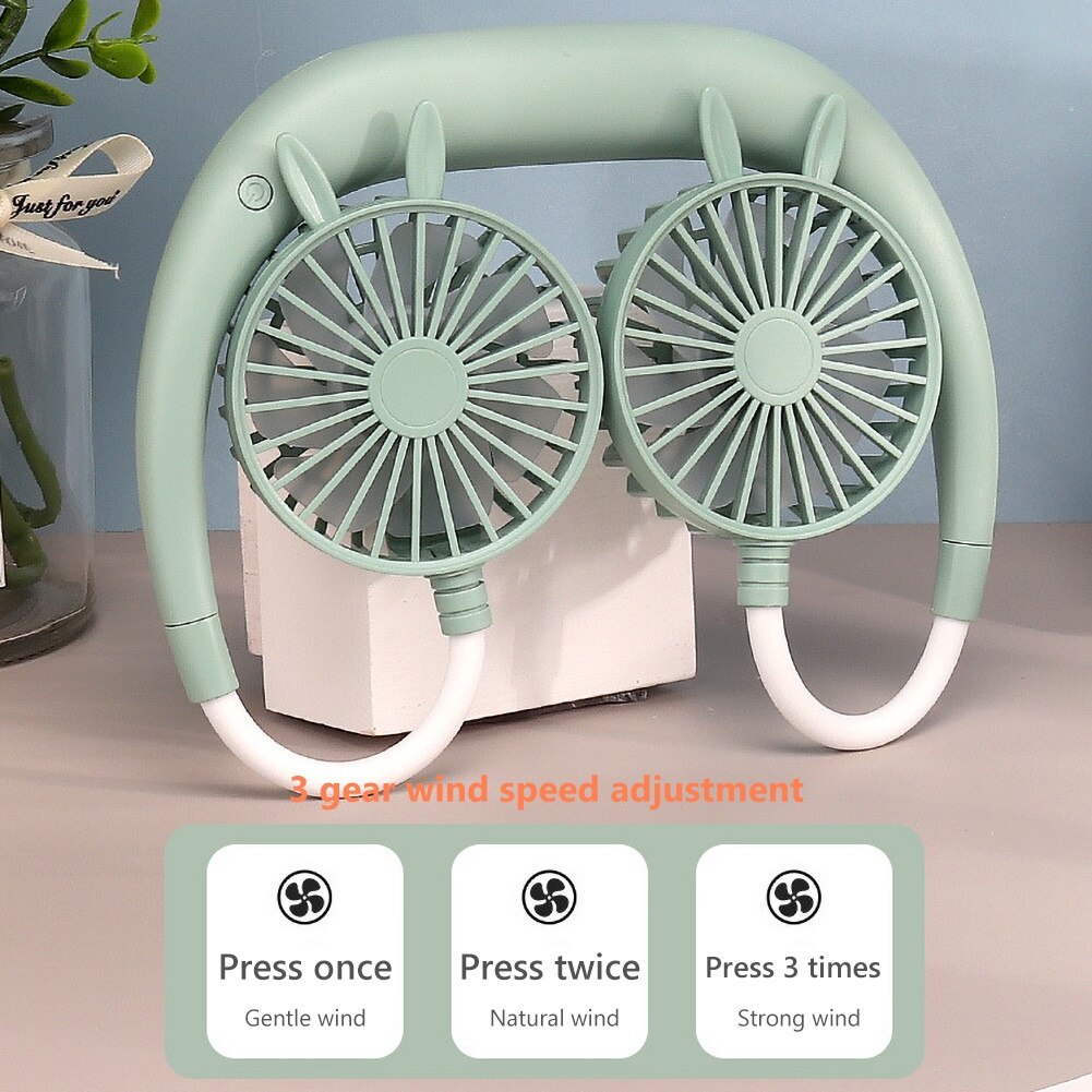 Hands-free Neck Band Hands-Free Hanging USB Rechargeable Dual Fan Mini Air Cooler Summer Portable 1200mA