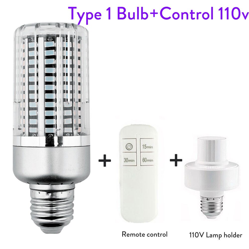 E27 60W 40W Uvc Led Kiemdodende Uv Licht Sterilisator Ultraviolet Licht Uv Desinfectie Lamp Eliminator Buis Ac 220V 110V: 1 With Control 110v