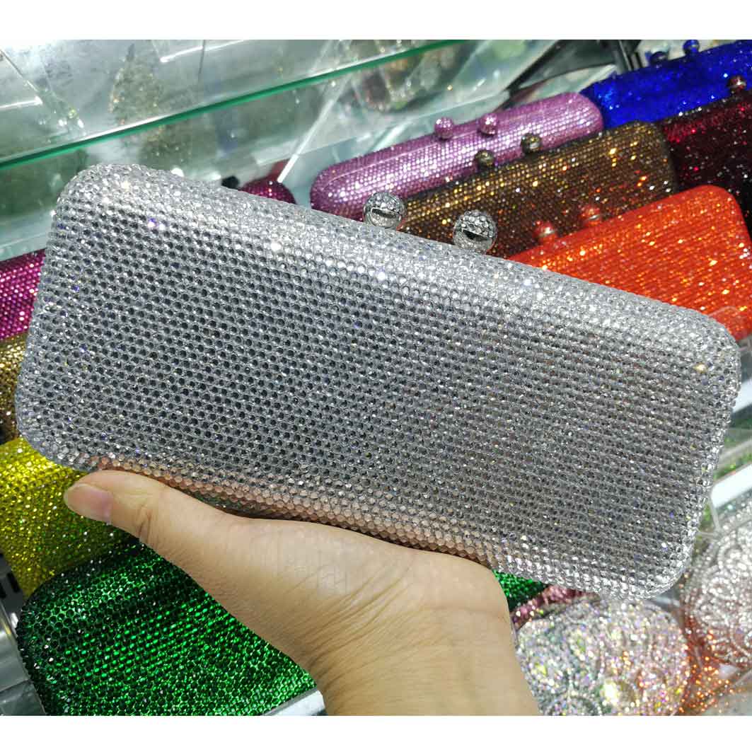 Tofsar kristall clutch aftonväskor roséguld festväska silverbröllop brudväskor ab rosa fuchsia aftonväska: Silver-