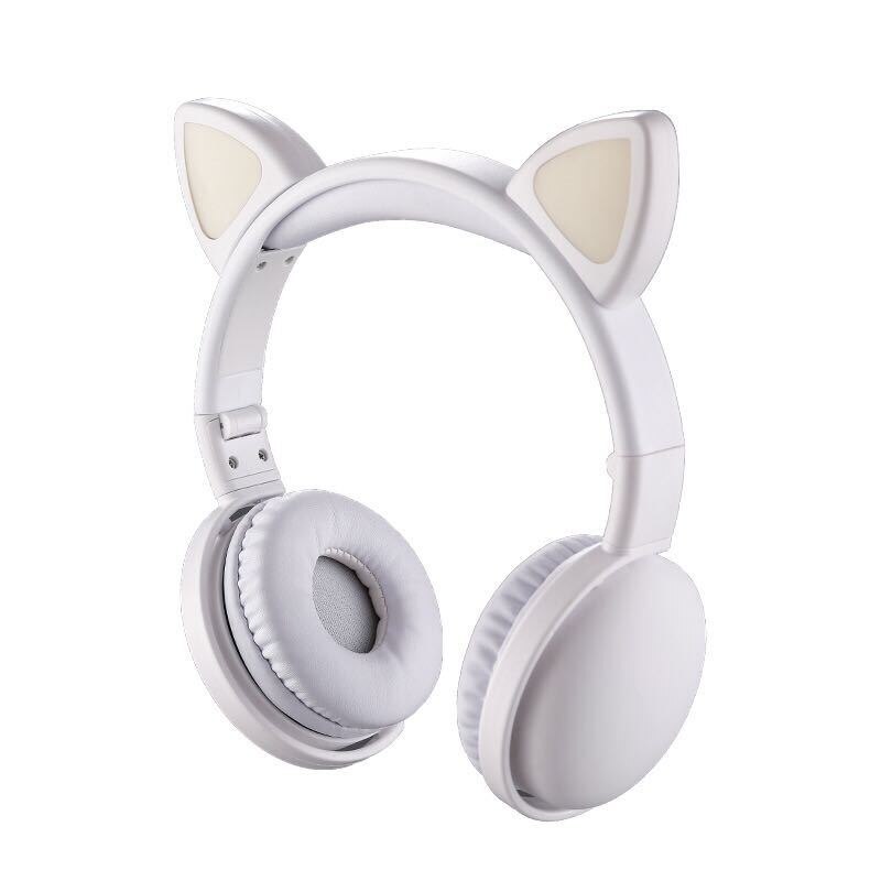 Wireless Headphones With LED Light Cat Ear Noise Cancelling Bluetooth Headphones Bluetooth 5.0 Kids Girl Headset With Mic: white