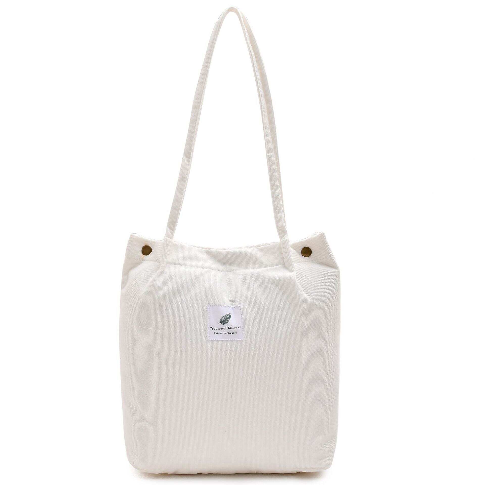 Borsa shopping in velluto a coste da donna, borsa a tracolla in tessuto di tela, borsa ecologica pieghevole e riutilizzabile, borsa per supermercato: WHITE