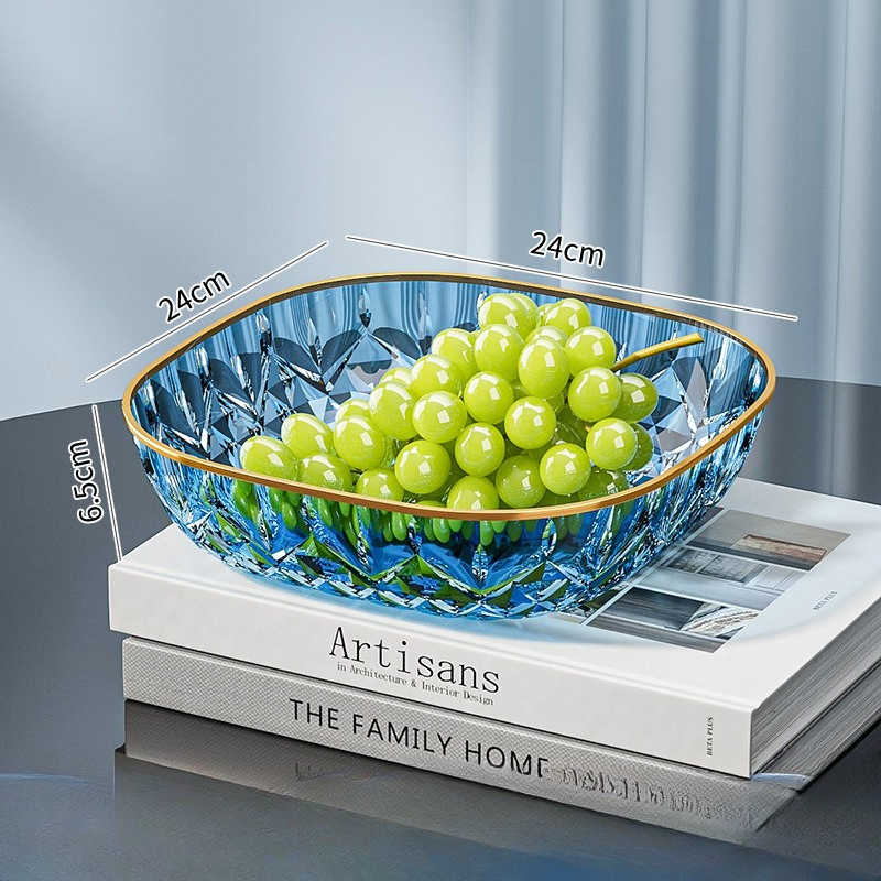 24cm PET Fruit Plate Clear Plastic Fruit Bowl for Kitchen Party Snack Fruit Tray Kitchen Tableware Luxury Nut Snack Plate: DEEP BLUE