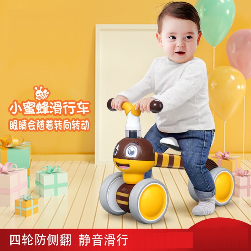 Toy Baby Bike Fift with 4 Adjustable Wheels Bicycle for 1-2 Years Old Children Use 2 Animals Cute Push Bike No Footrest