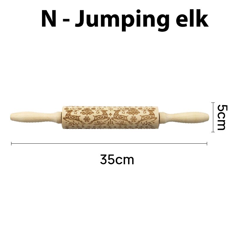 Christmas Embossing Rolling Pins With Patterns Wooden Roller Baking Embossed Cookies kitchen tools elk Snowflak: N- Jumping elk