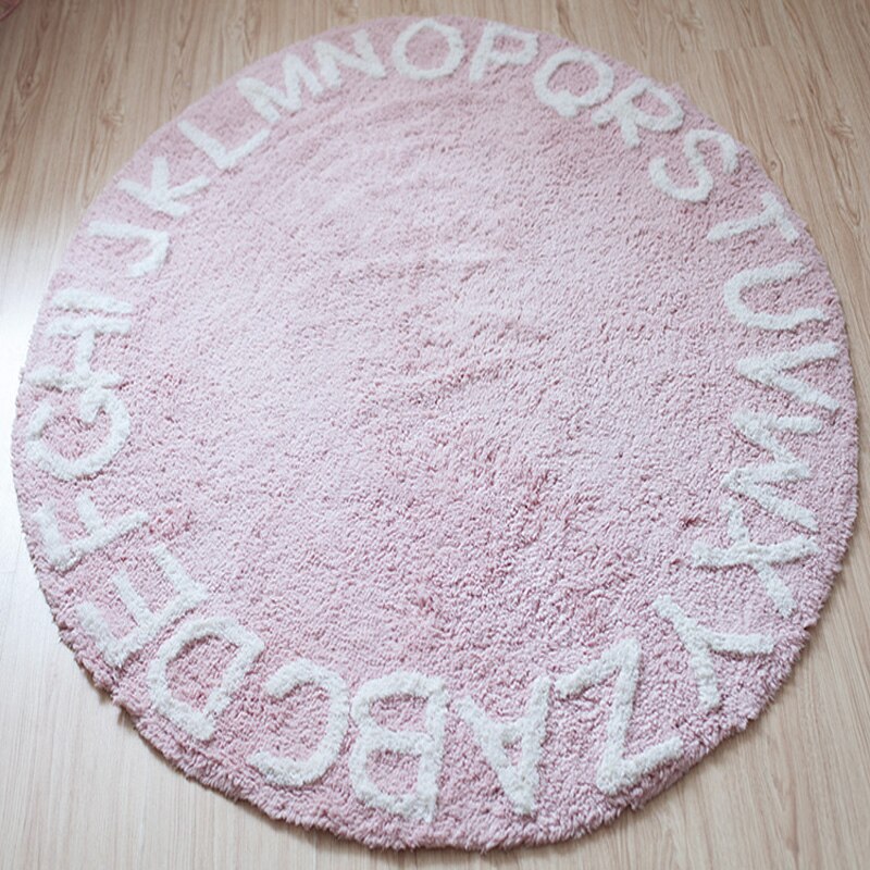 Tapis de jeu rond en peluche pour bébé, 1.2M, en coton, pour enfants, tente de tipi, maison de jeu éducative, Alphabet ABC: pink letter