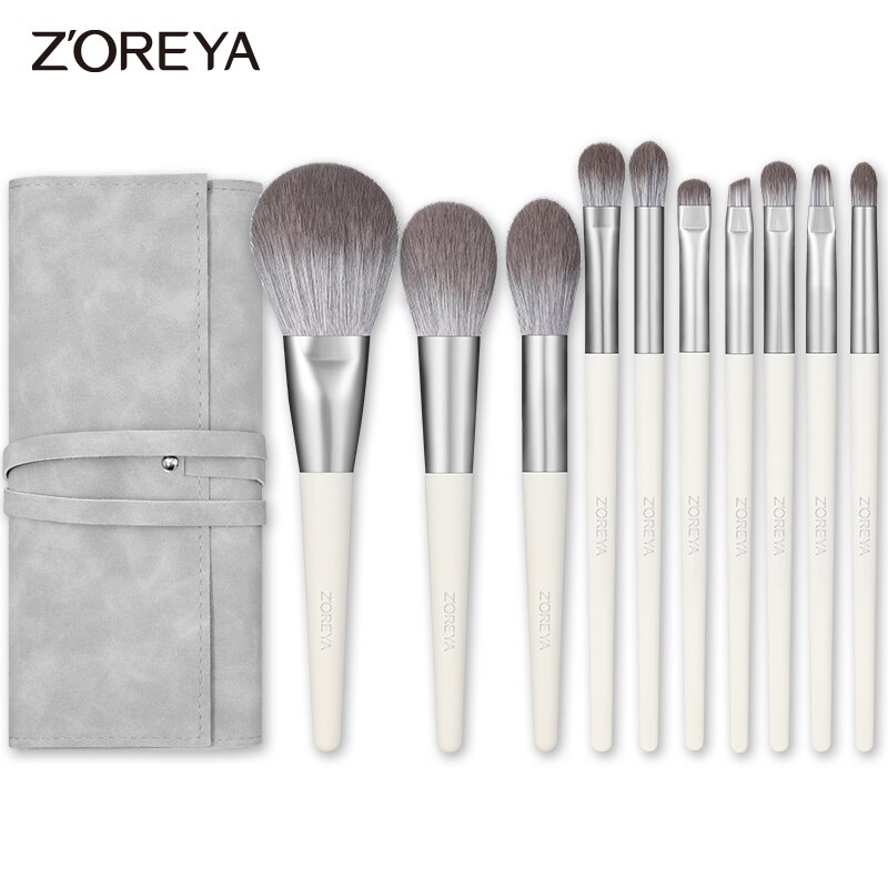 Zoreya-Juego de brochas de maquillaje, brochas profesionales de belleza, brocha de pelo sintético, brocha para polvos y base
