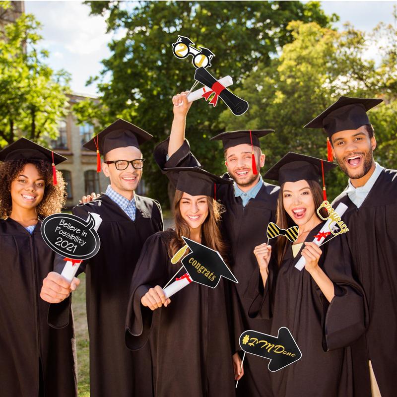 18pcs Graduation Photo Props Handheld Photo Booth Props With Wooden Sticks For Taking Photos Graduation Party Supplies