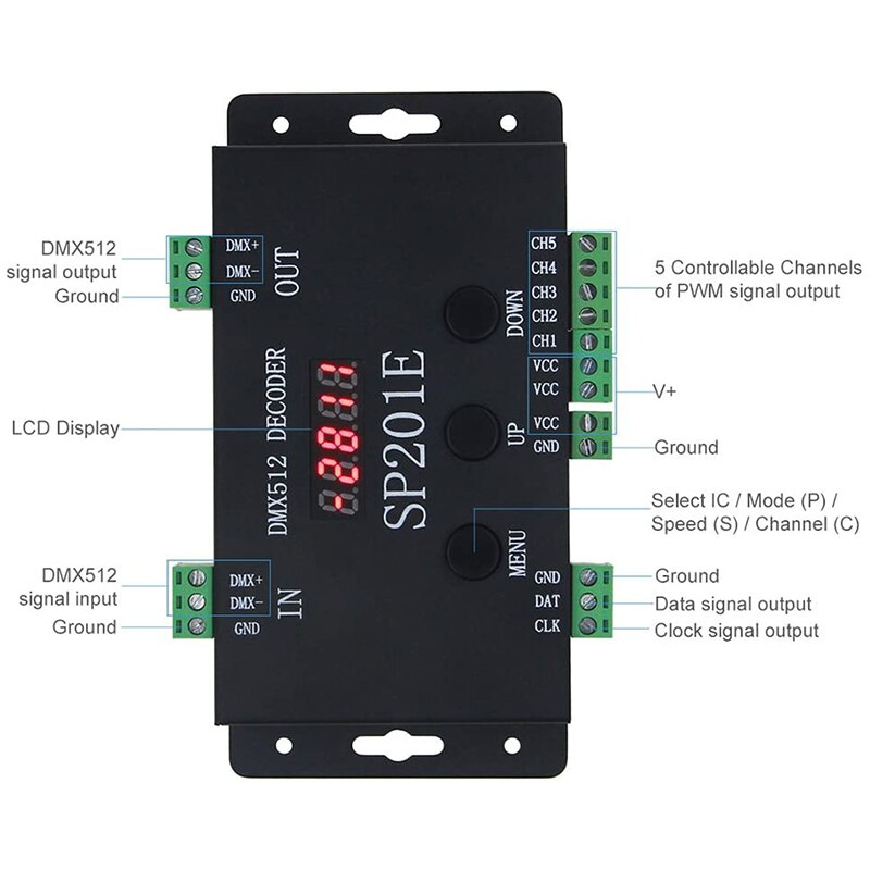 Sp201e- dmx 512 ws2812b ws2811 zu-spi-controller-decoder, unterstützt mehrere ics
