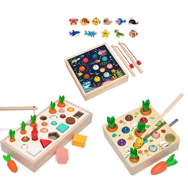 Montessoris Magnetic Wooden Fishing Game, Preschool Fine Motor Skill Learning Game Educational Fishing Toy for Kids