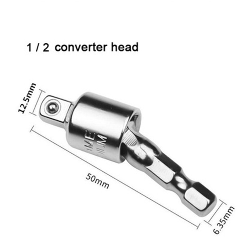 Electric Drill Socket Adapter Socket Wrench Set Hexagon Shank Square Socket Drill Bit Can Rotate and Extend The Conversion Rod: 1-2