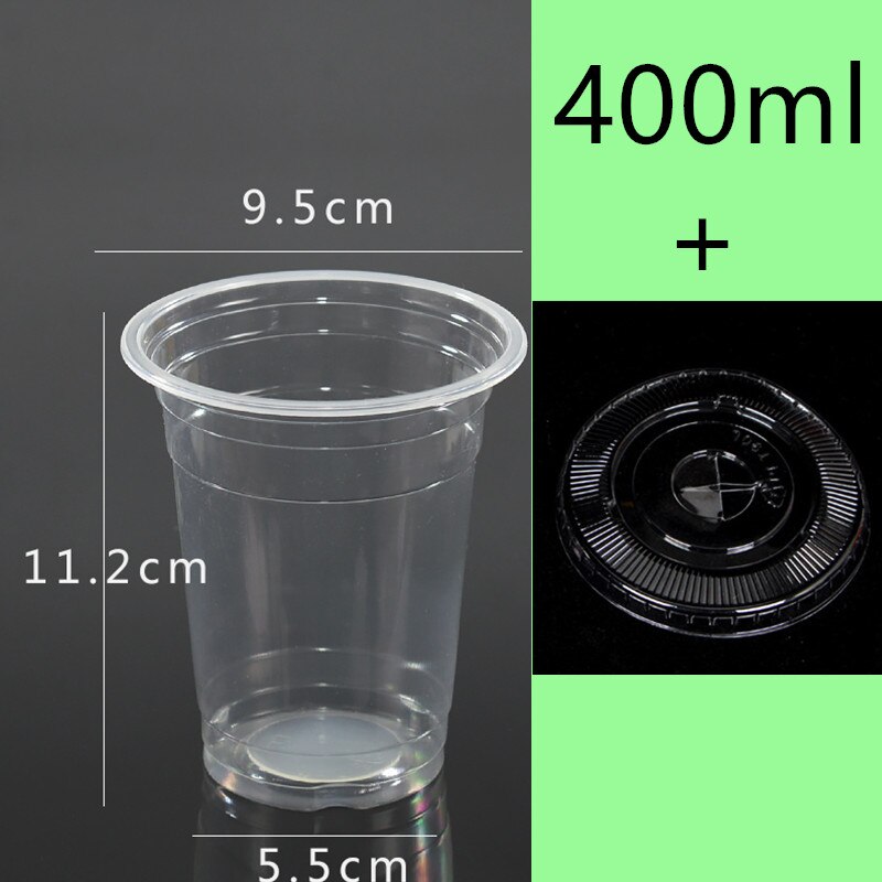 50 Stuks 95Mm Kaliber Transparante Wegwerp Glazen 400Ml Plastic Bekers Voor Drinken Party Gunsten Melk Thee cup Met Deksel: cup and lid3 / 400ml 50pcs
