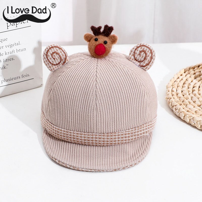 Cartoon Dier Baby Hoed Met Oren Leuke Elanden Baby Meisje Jongen Baseball Cap Zachte Winter Warm Kinderen Hoed Kinderen Caps motorkap: beige