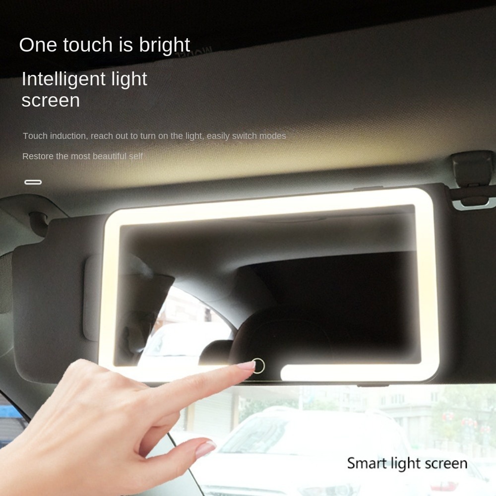 Espejo de maquillaje para parasol de coche, pantalla táctil LED, brillo ajustable, conmutable, espejo de maquillaje Interior de coche, espejo de tocador de carga