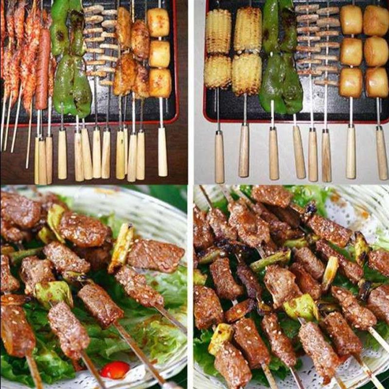 20 kpl ympäristöystävällinen grillivarras puinen kahva ruostumaton teräs kabob varras grillitikku grillivälineet ulkomatkoille