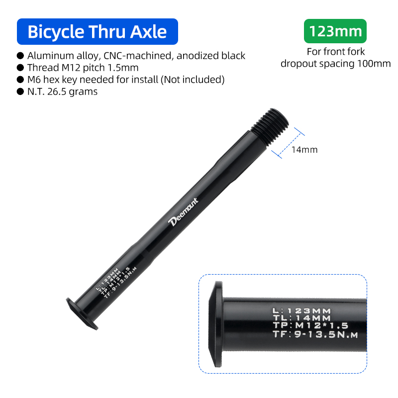 Lightweight Thru Axles M12*P1.5 L120-181mm for Bike Front Rear Fork Dropout Spacing 100/142/148mm CNC-machined Hub Through Shaft: Red