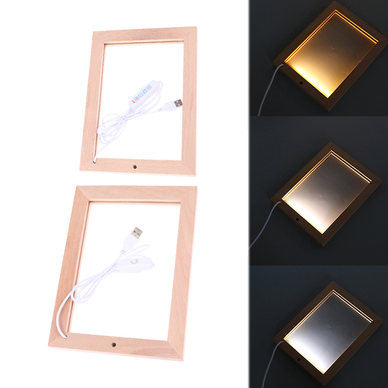 Leuchtender Fotorahmen, Tisch-Bilderrahmen, leuchtender Halfter, einfaches 3D-Licht, Dekor, LED-Licht, Holz, USB-LED-Bilderrahmen