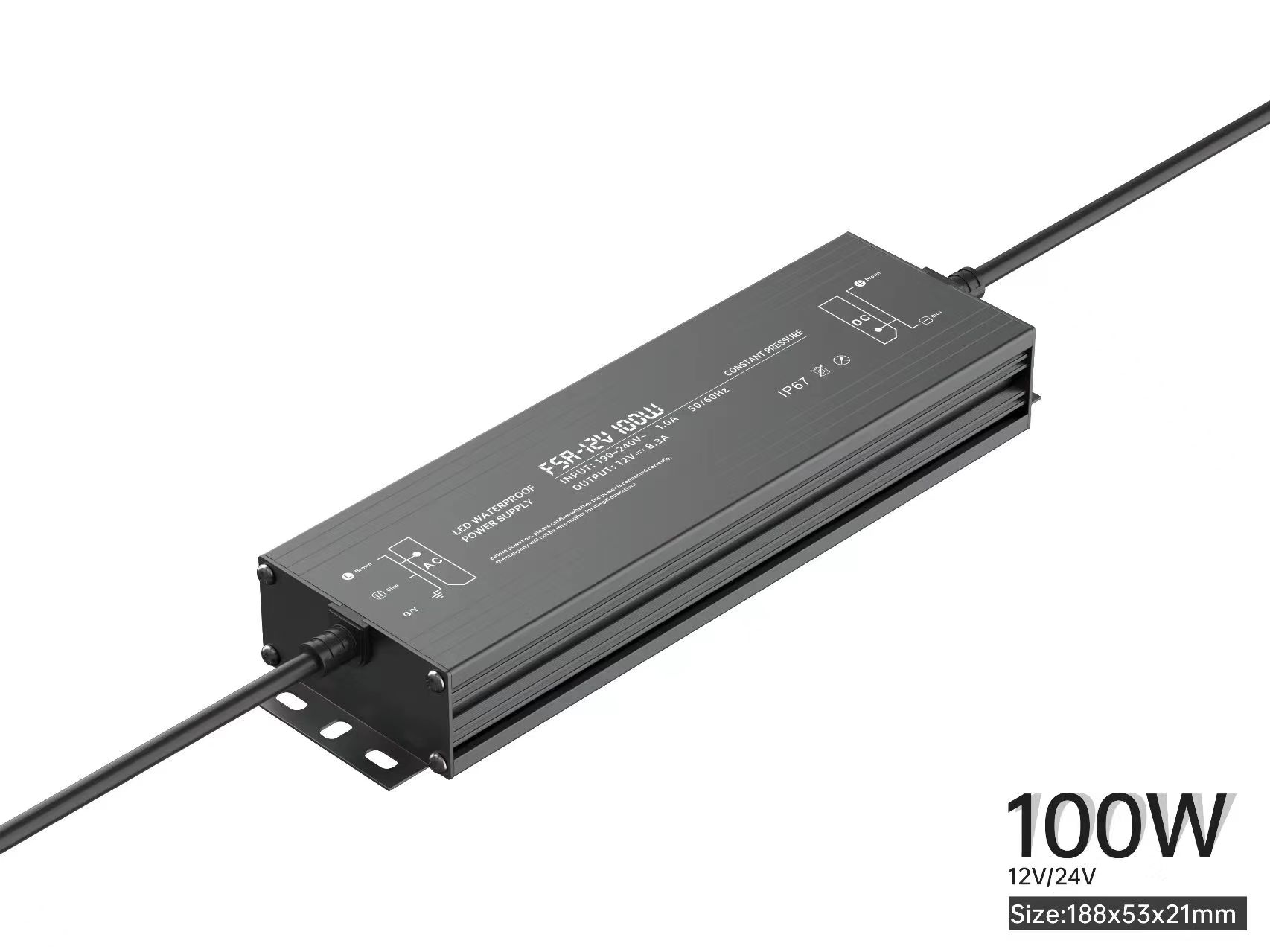 Controlador LED fuente de alimentación impermeable IP67 IP68 transformador de iluminación AC190V ~ 240V a DC 12V 24V 10W 20W 30W 50W 100W adaptador para exteriores: Negro / 380 V