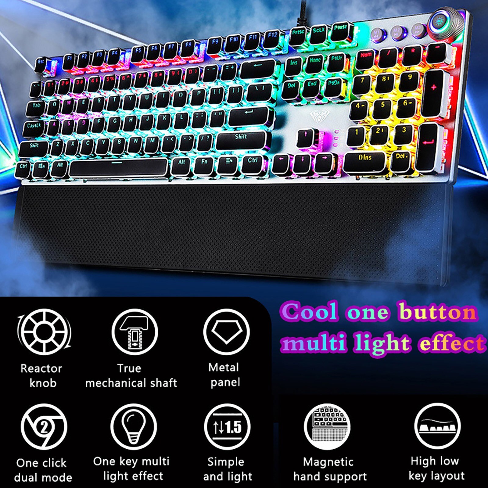Teclado mecánico Steampunk para videojuegos, periféricos de ordenador con Panel de Metal, redondos, Retro, retroiluminado, con cable, para ordenador de escritorio y portátil