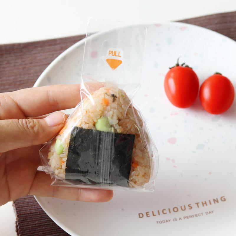 Japanese triangle rice ball packaging bag 100 food anti-fog, send stickers can be microwaved sushi