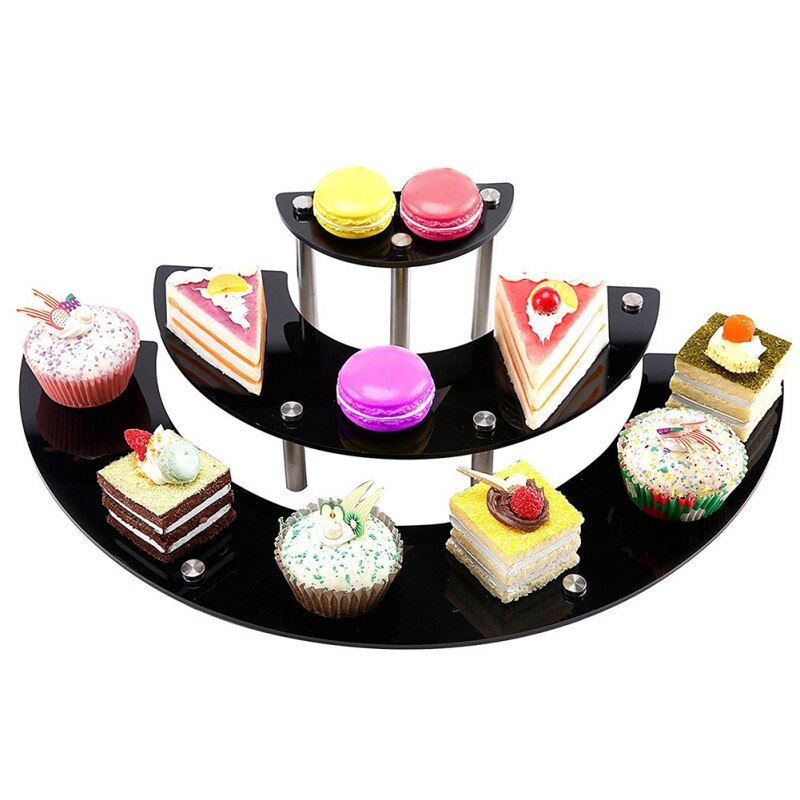 3-Tier Black Acrylic Rectangular Serving Platter Wedding Display Stand For Cupcakes And Cosmetic Items Display Stand Rack
