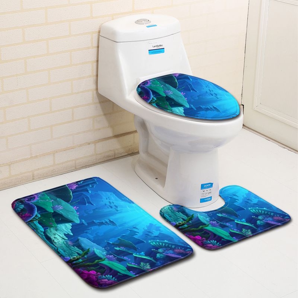 Ensemble de 3 pièces couverture de siège de toilette | Tapis de salle de bain, tapis de décoration de la maison, tapis de porte absorbant et antidérapant, tapis de flanelle