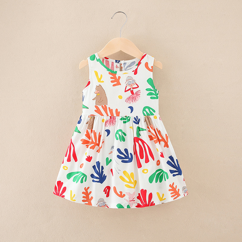 Abito da ragazza in cotone estivo Abbigliamento per bambini Ragazze Bambini Abiti a fiori Senza maniche Principessa Party Outfit Abbigliamento per bambini: Brown / 3T