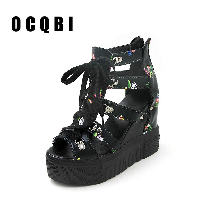 Plateau sandalen dames schoenen zomer super hoge hakken dames casual schoenen wedge sandalen dikke sandalen gladiator high top: Zwart / 39