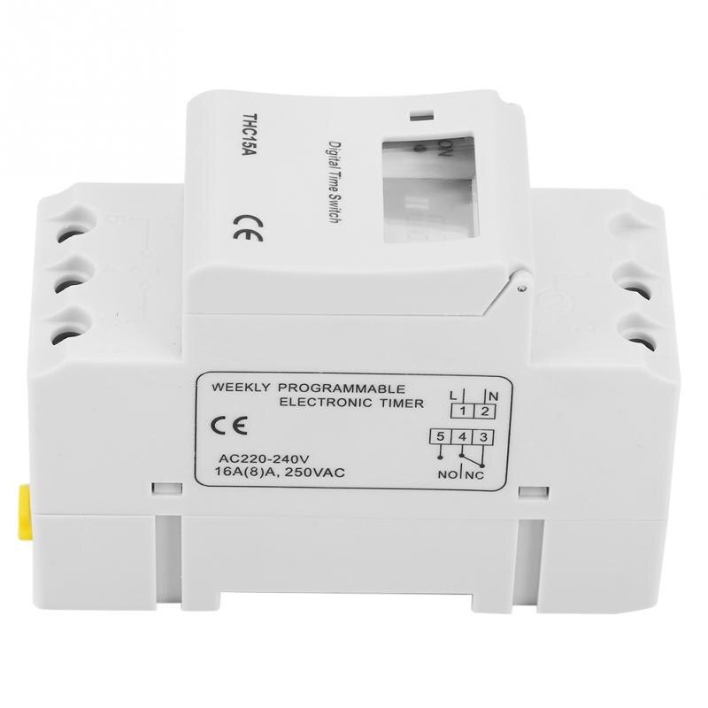 7 Days Programmable Digital Timer Switch Relay Control THC15A 220-240VAC 16A Electronic Weekly Din Rail Mount Timer Switch
