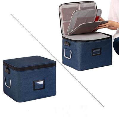 Large Capacity Document Organizer Bag With Lock Portable Card Bag Travel Storage Box For Important File Multi-Function Case: Navy-B