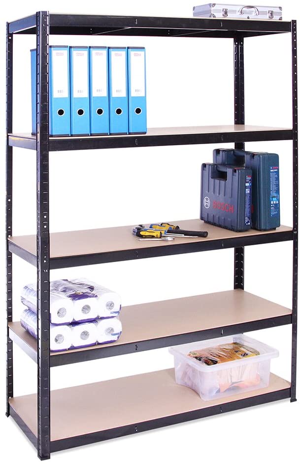 180cm x 120cm x 45cm | Heavy Duty Racking Shelves for Storage - 1 Bay, Black 5 Tier (175KG Per Shelf)