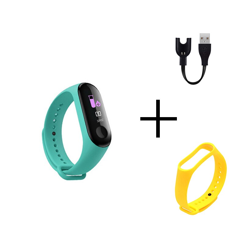 Draagbare sport  m3 fitness tracker horloge smartband waterdichte slimme armband bloeddruk hartslagmeter polsband mannen: Cyaan geel