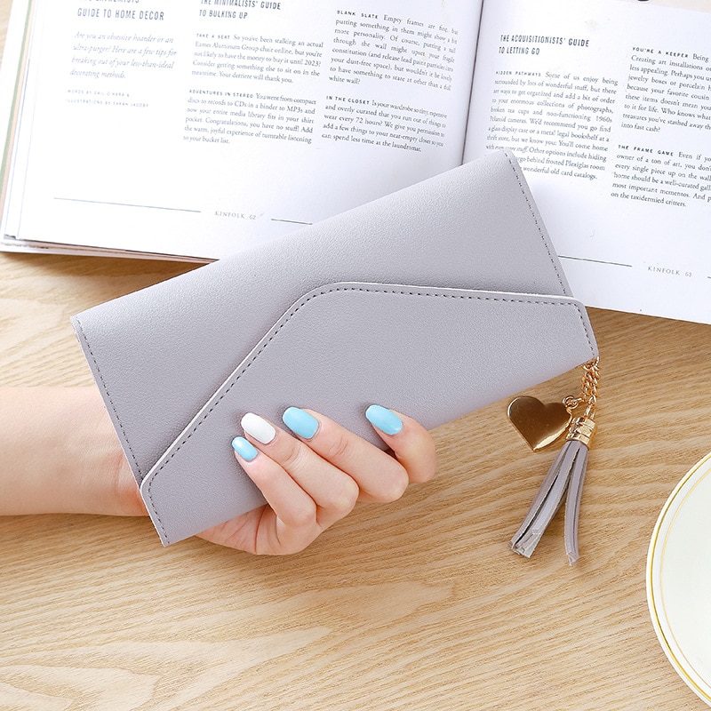 Women Wallets Long PU Clutch Bag Heart-shaped Pendant Simple Multi-function Lychee Pattern Women Wallet