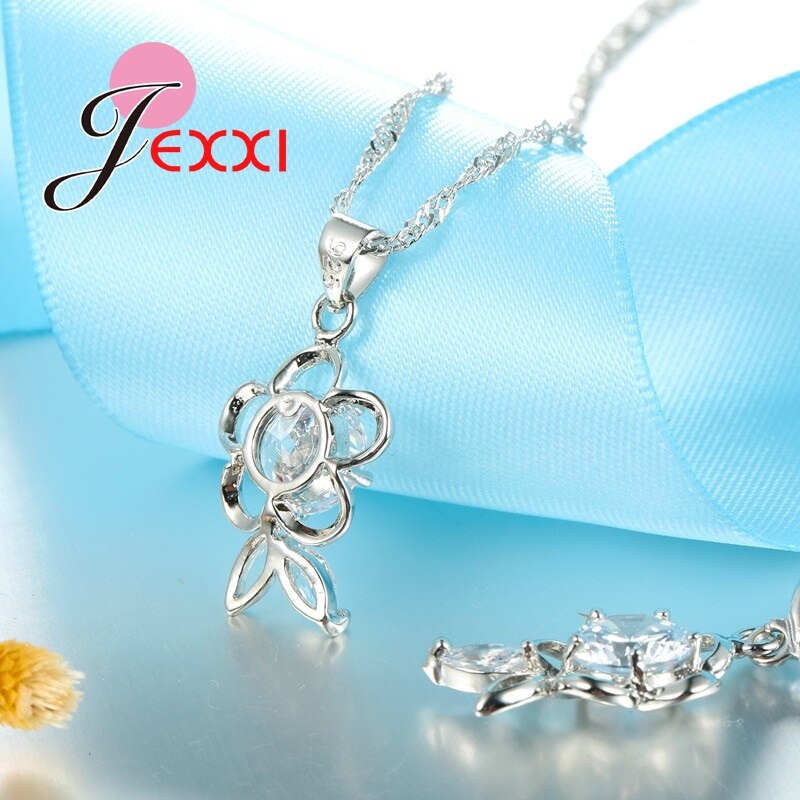 Ensembles de bijoux de mariage en cristal de Zircon cubique de de fleur Vintage pour les femmes boucles d'oreilles en argent pendentif ensembles de collier
