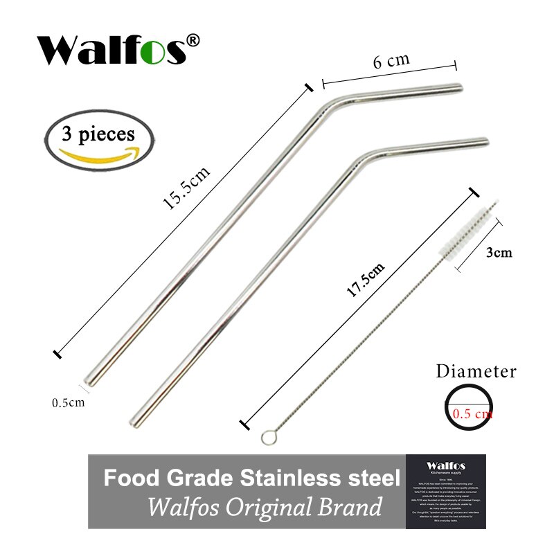 WALFOS Set Of 2 Reusable Drinking Straw Flexible Food Grade Stainless Steel Silicone Reusable Drink Straw For Mugs 20/30oz: steel L 21.5cm