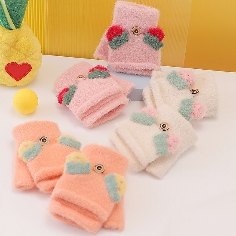 Nette Karikatur Baby Handschuhe freundlicher Winter Gestrickte Fäustlinge Handschuhe Dicke Warme Halb Finger Handschuhe freundlicher Fingerlose Handschuhe für Mädchen