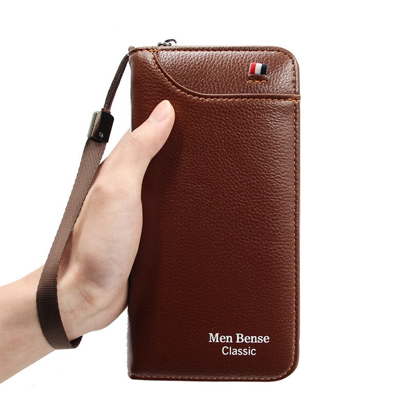 Mannen Portemonnee Lange Stijl Creditcardhouder Mannelijke Telefoon Portemonnee Rits Grote Capaciteit Pu Lederen Clutch Bag voor Mannen: Brown