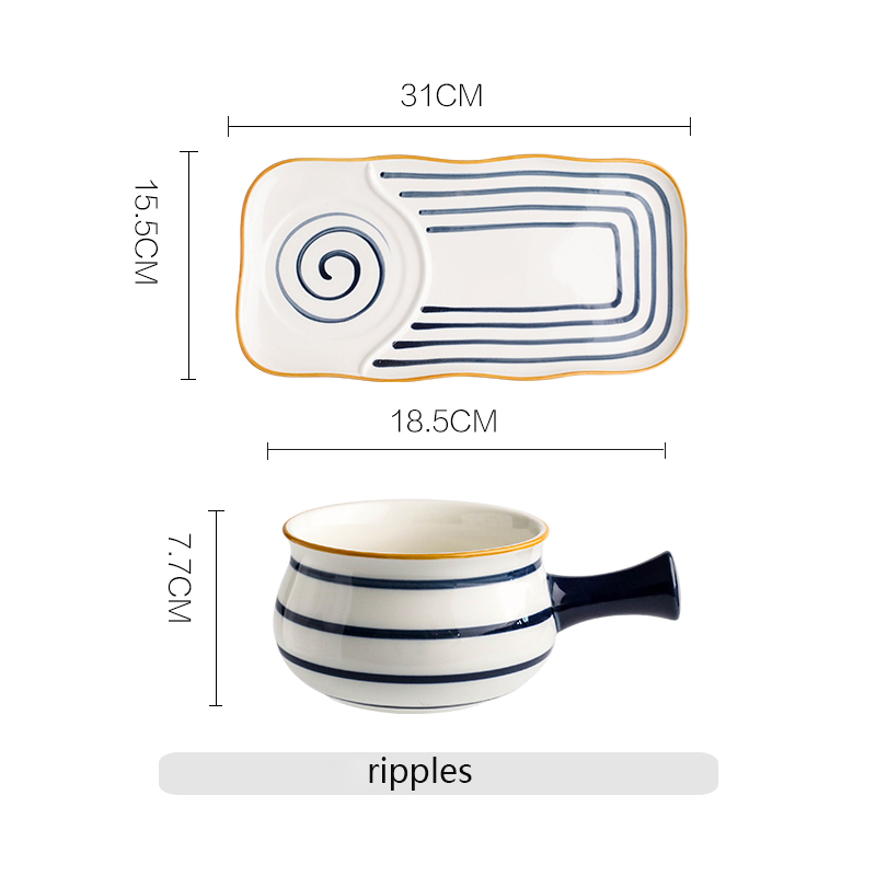 Japanse Ontbijt Keramische Servies Huishouden Serveren Gerechten Desserts Kommen Met Handgrepen Bone China Servies Diner Tafel Set: B