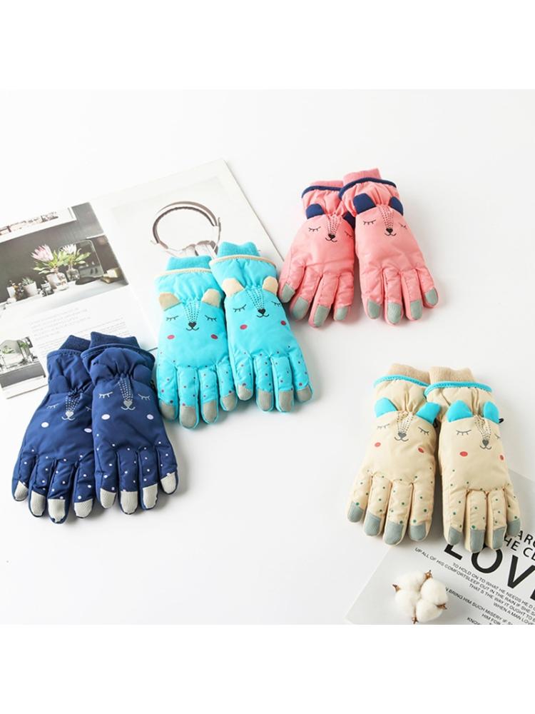 Kids Winter Waterproof Snow Gloves Cartoon Ears Thermal Insulated Ski Mittens