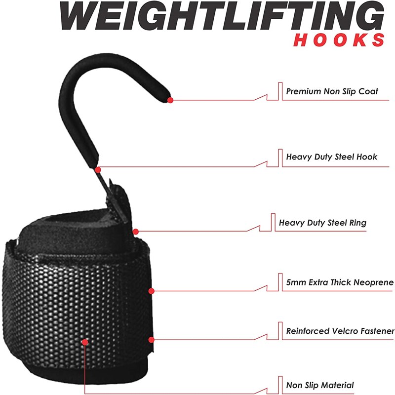 Weightlifting Hooks Grips Gym Fitness Heavy Duty Wrist Wraps Support Dumbbell Power Workout Weight Lifting Hook Glove W/ Coating