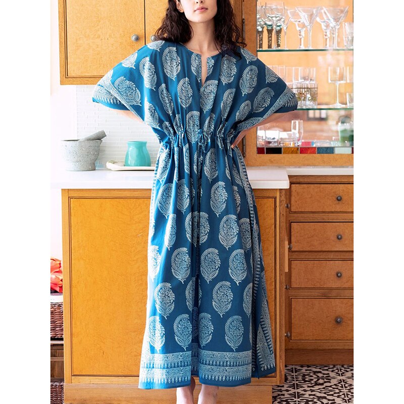 Plus size katoenen cover-ups robe de plage pareo print maxi strand boho jurk badpak cover-ups badpakken dames: Default Title