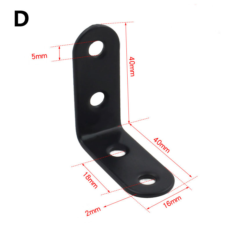 4 pezzi di supporto in acciaio inossidabile staffe a forma di L nere fissaggio angoli ad angolo retto staffa per mobili hardware staffa angolare: D