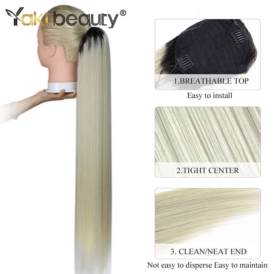 Synthetische paardenstaart, rechte clip-in haarstaart, nep haarstukjes voor zwarte vrouwen, ombre bruine kleur van yaki beauty