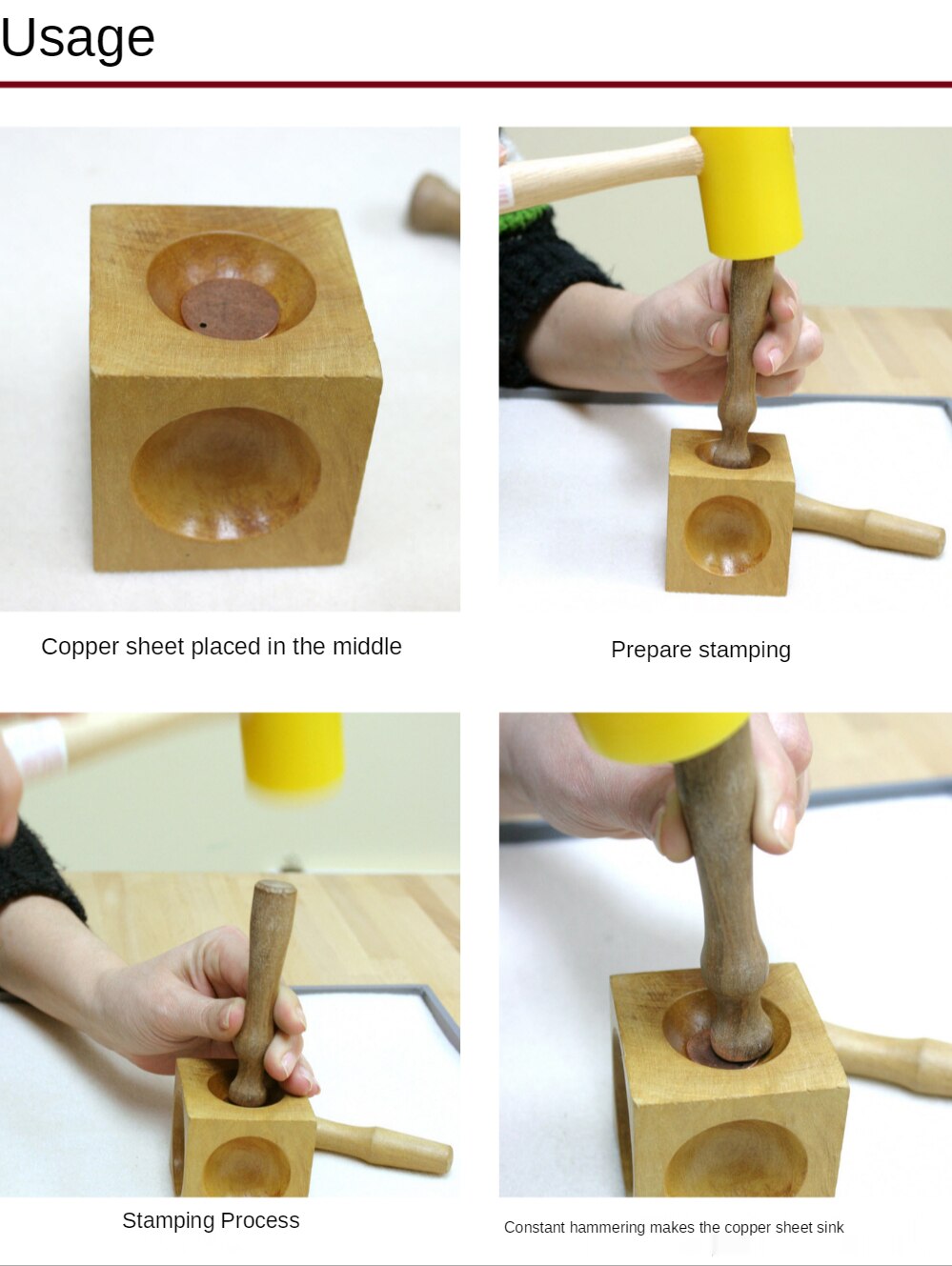 Wooden Square Dapping Block &amp; Punch Kit Doming Shaping Stamping Blanks Soft Metals Gold Silver Copper Aluminum Sheet Concave DIY