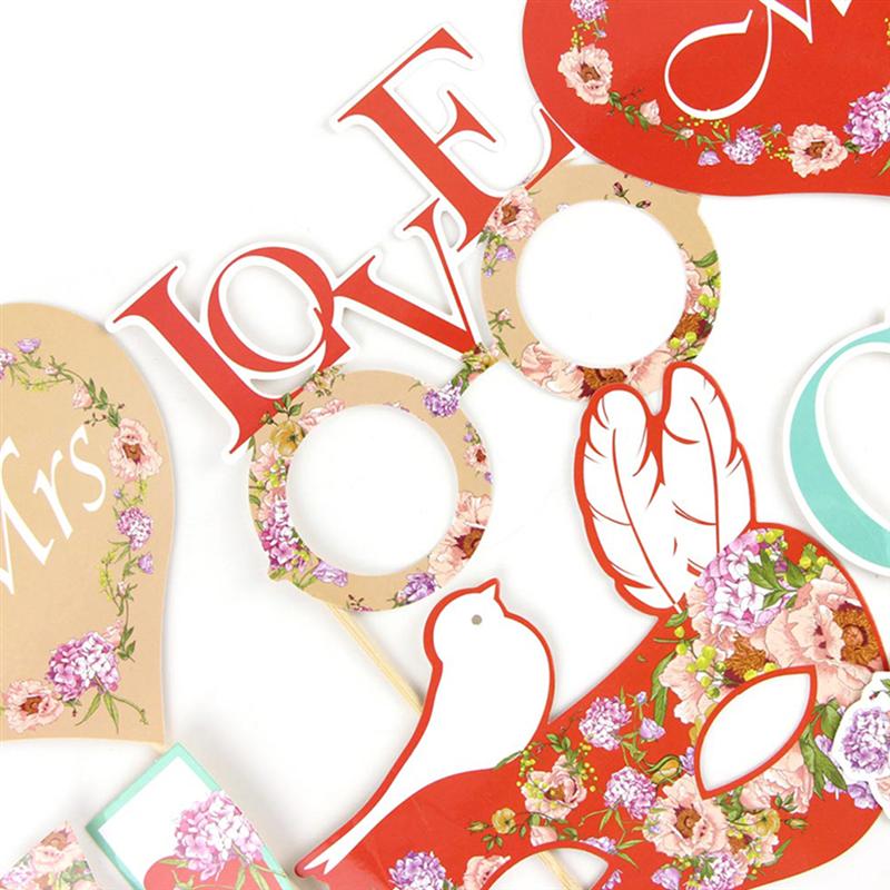 16pcs Wedding Paper Handheld Photo Props Set Photo Booth Props Set Photography Accessories Wedding Party Supplies for Couple