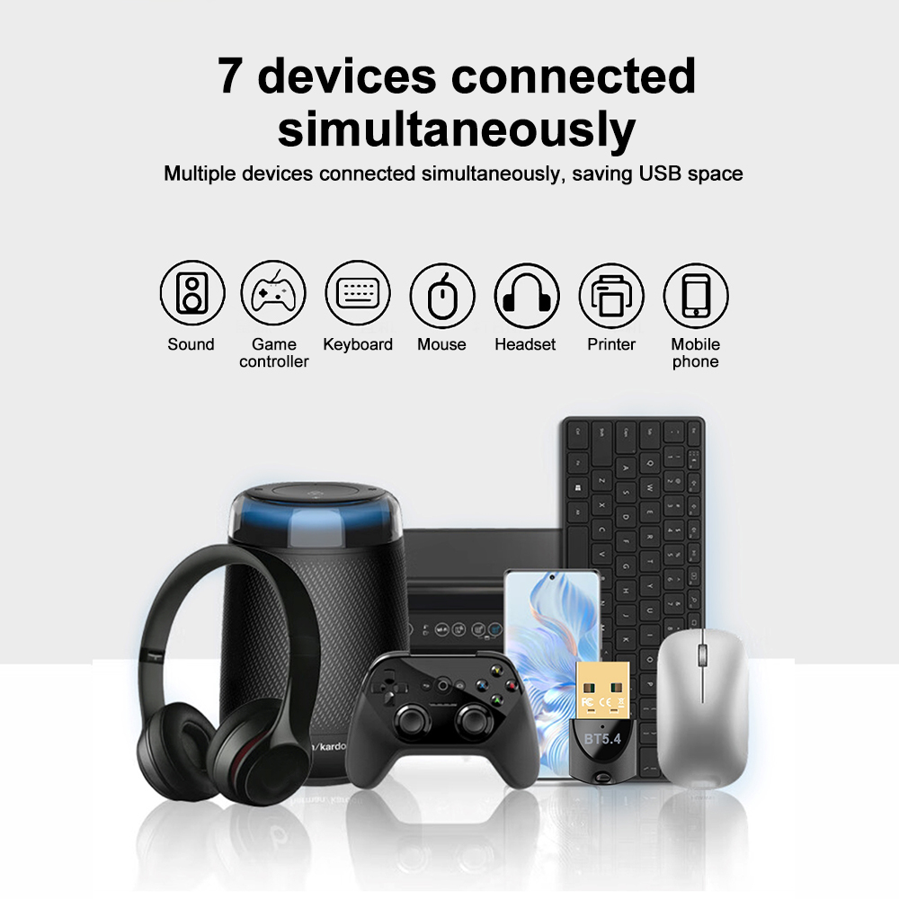 Bluetooth Adapter for PC Laptop Bluetooth 5.4 USB Dongle Receiver for Wireless Mouse Keyboard Speaker Music Audio Transmitter