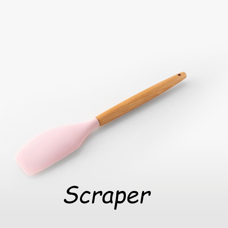 Roze Koken Keukengerei Tool Siliconen Keukengerei Set Met Houten Multifunctionele Handvat Non-stick Spatel Pollepel Ei Kloppers Schop: Scraper
