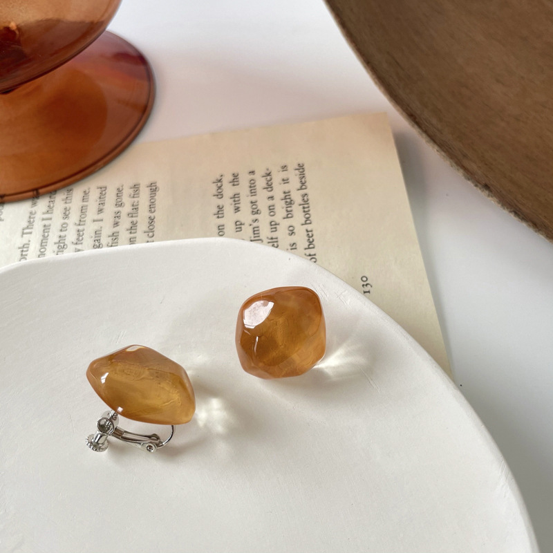 Boucles d'oreilles en acrylique Macaron Transparent, carré irrégulier géométrique, Simple résine pierre en forme de cœur, boucles d'oreilles sans Piercing: square coffee clip