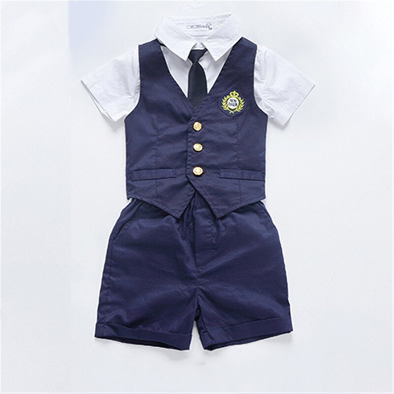 Children Navy Blue Cotton Japanese School Uniform for Girls Boys Pleated Student Korean Style Vest Shirts Pants Skirt Overalls: Boy Suit / 140cm height