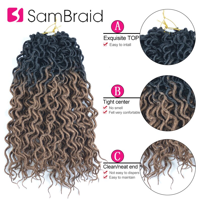 SAMBRAID 16 INCH Faux Curly Locs Crochet Hair Ombre Bohemian Hair Extension Crochet Braids Soft Synthetic Brown Hair